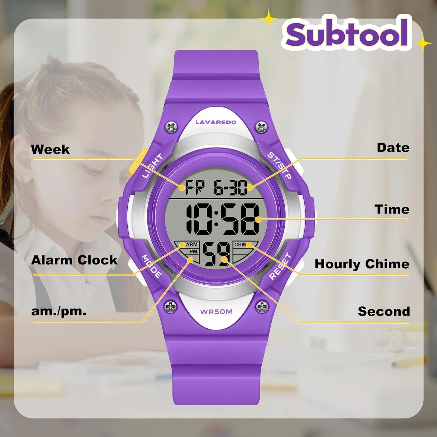 Digital Watch Boys Girls Ages 3-15 Watches 7 Color clover husbandry shy X-ray Lights 5ATM Waterproof Kids Watch Boys Girls Stopwatch Alarm Sport Outdoor Kids 
