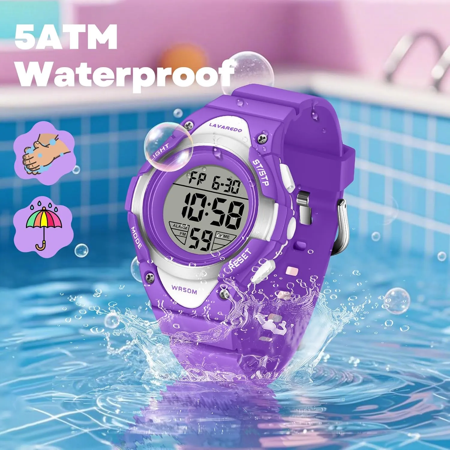 Digital Watch Boys Girls Ages 3-15 Watches 7 Color clover husbandry shy X-ray Lights 5ATM Waterproof Kids Watch Boys Girls Stopwatch Alarm Sport Outdoor Kids 