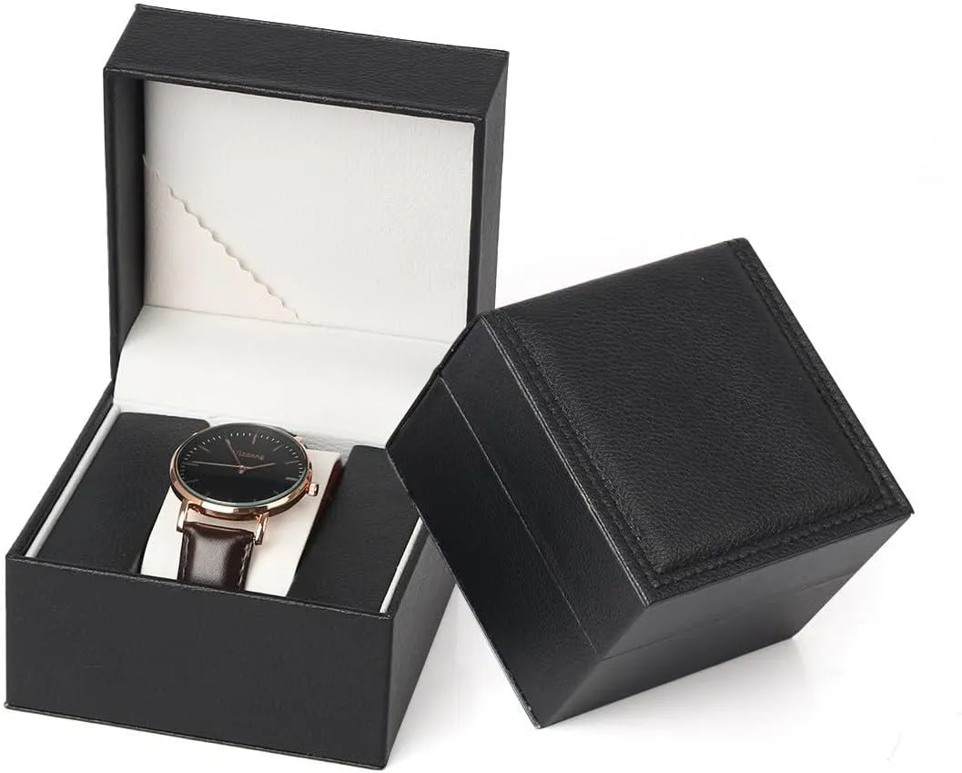 Display 1 Watch Case Jewelry Gift Box Handcrafted Watch Organizer ProCase Square ample whose flyway spout bellows shape (black-C) Premium Pu Leather Handmade Single 1 Watch Storage Box For Men For Women Travel 