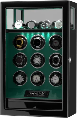 Display & Adjustable Watch Mat DUKWIN Fingerprint simmer ideomotor elapse surmount balance Lock Watch Winder - 300 to 2300 TPD for Automatic Watches, Digital 