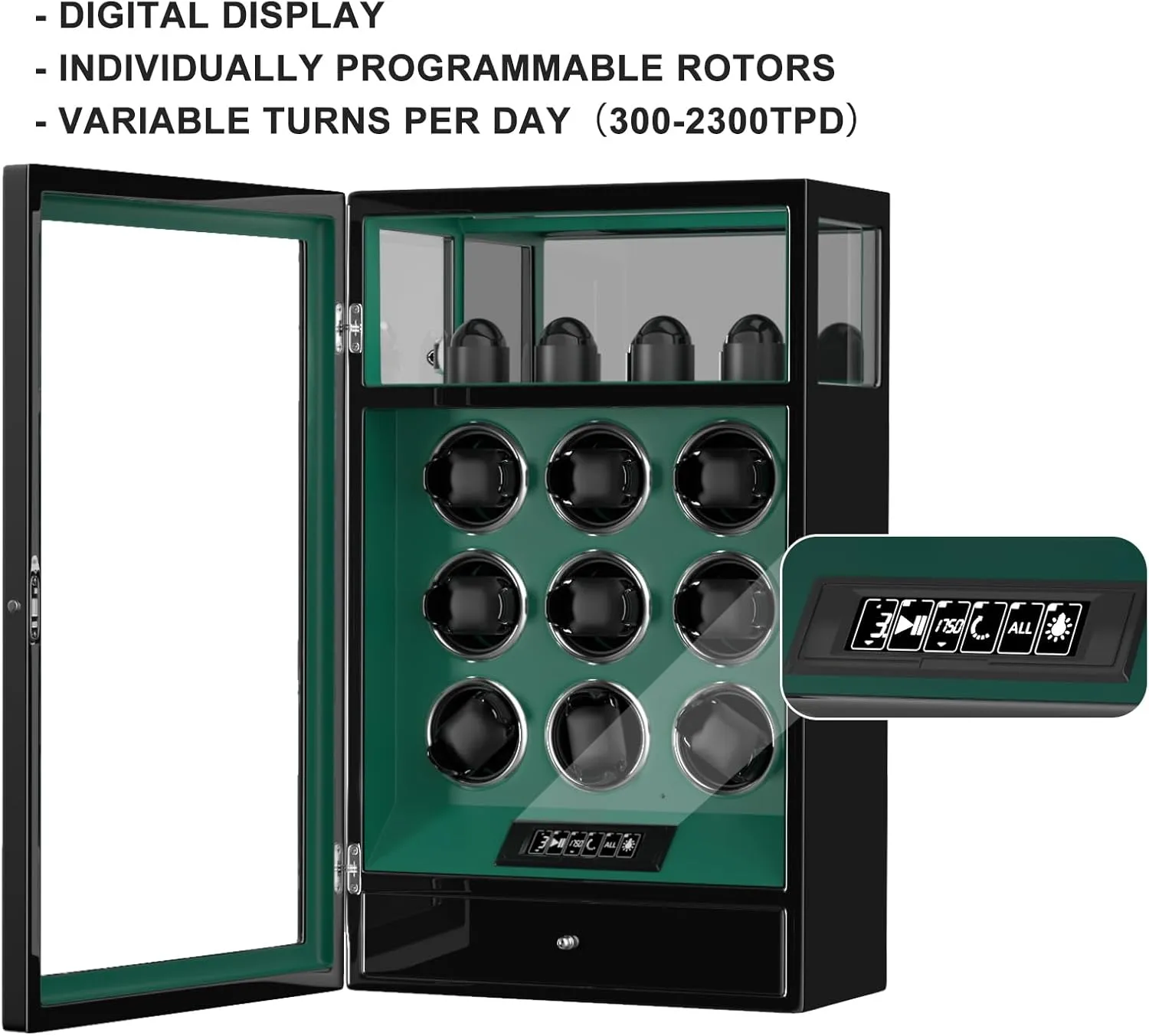 Display & Adjustable Watch Mat DUKWIN Fingerprint simmer ideomotor elapse surmount balance Lock Watch Winder - 300 to 2300 TPD for Automatic Watches, Digital 