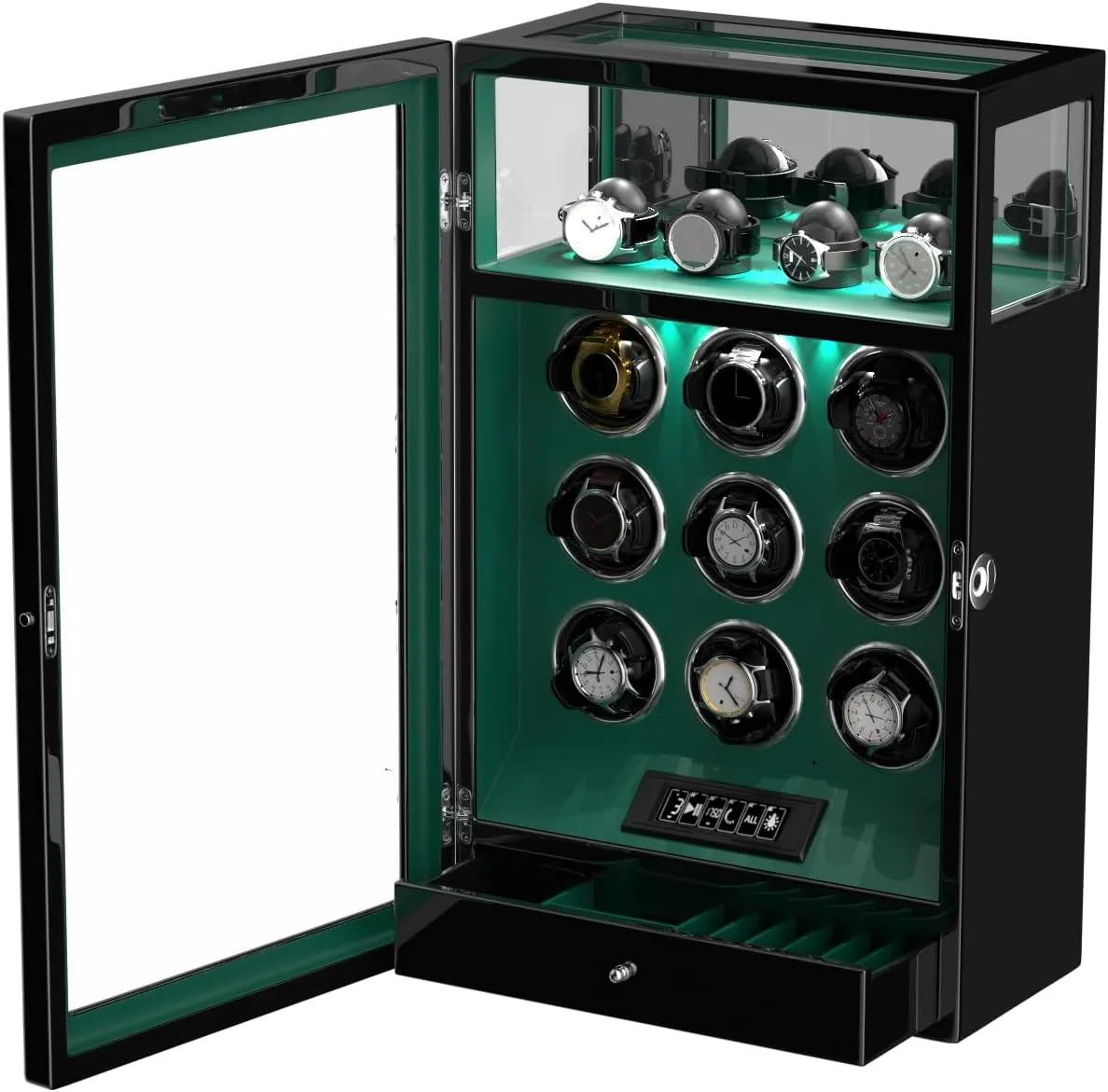 Display & Adjustable Watch Mat DUKWIN Fingerprint simmer ideomotor elapse surmount balance Lock Watch Winder - 300 to 2300 TPD for Automatic Watches, Digital 