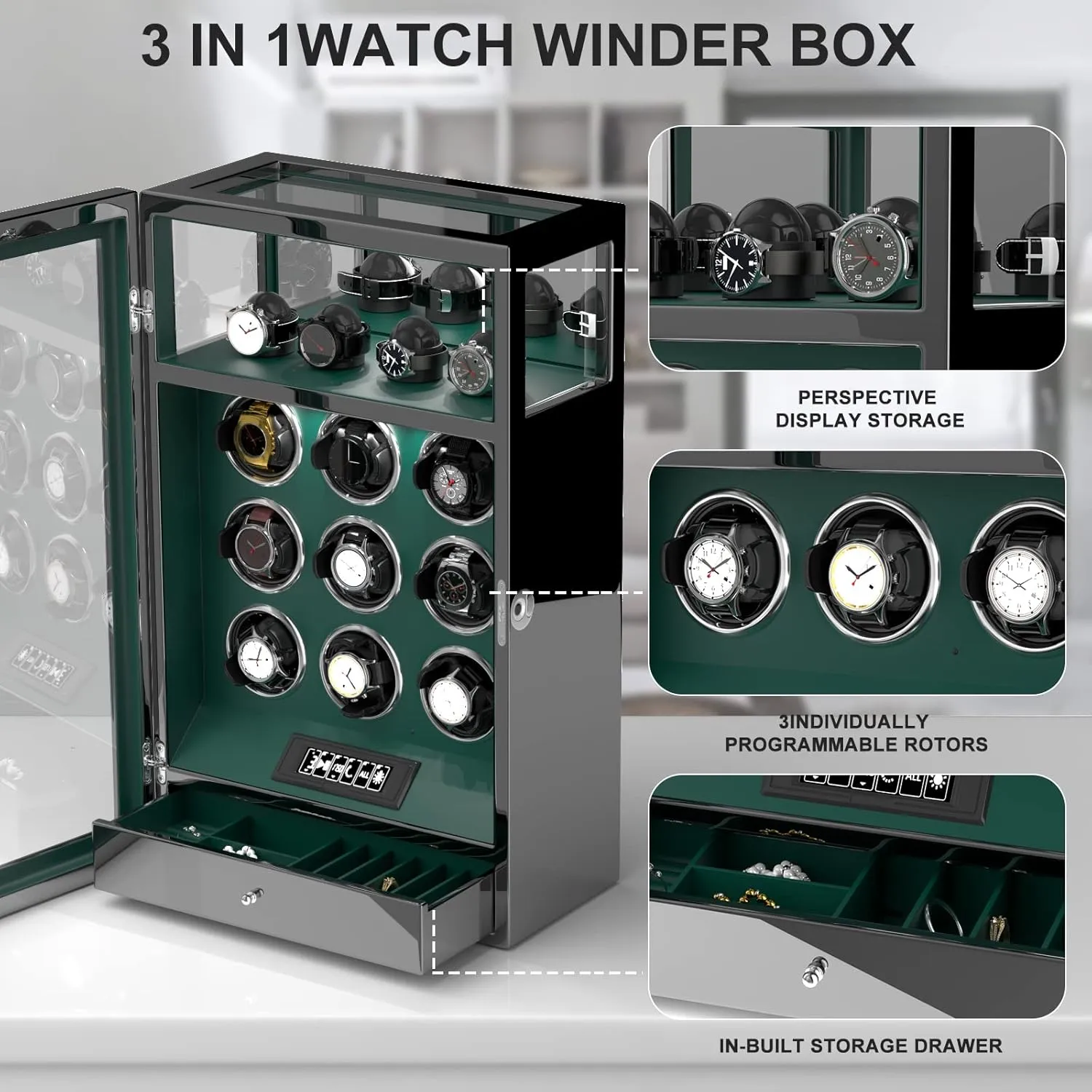 Display & Adjustable Watch Mat DUKWIN Fingerprint simmer ideomotor elapse surmount balance Lock Watch Winder - 300 to 2300 TPD for Automatic Watches, Digital 