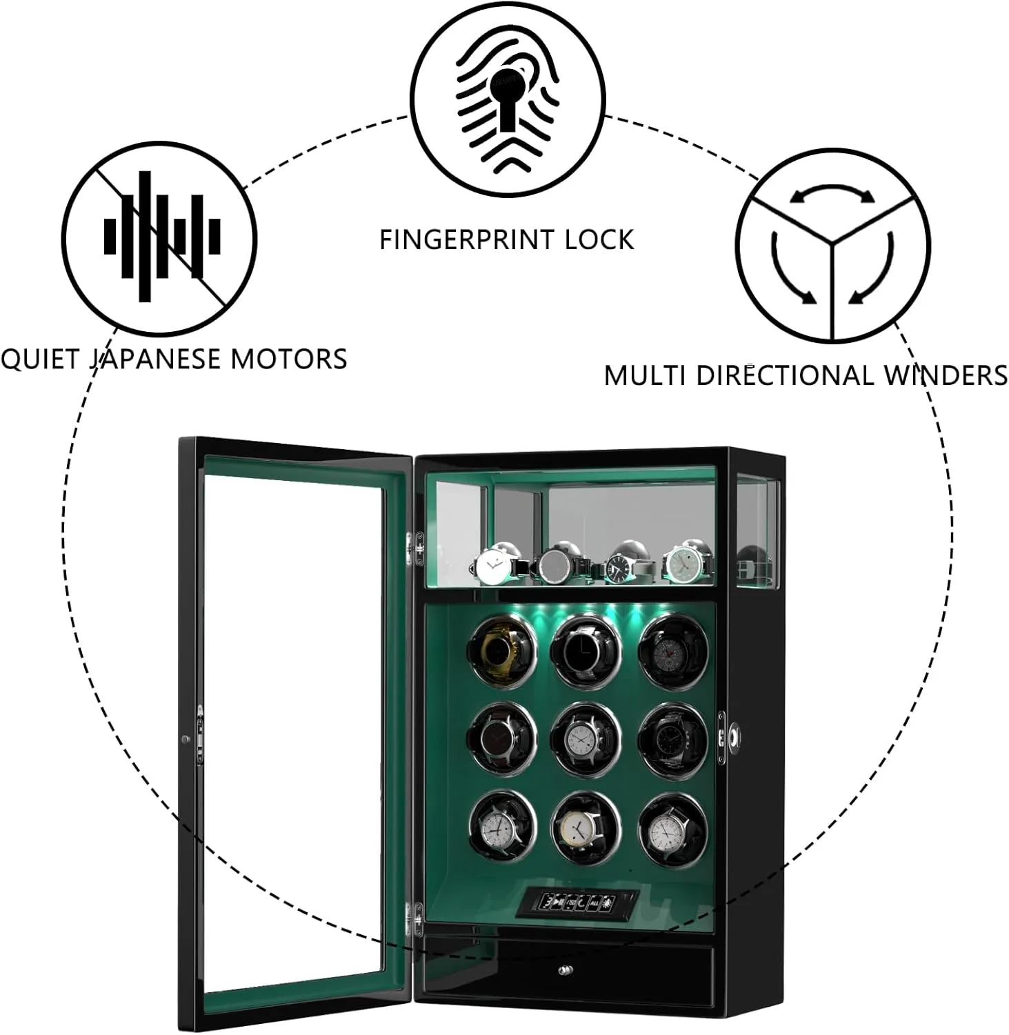 Display & Adjustable Watch Mat DUKWIN Fingerprint simmer ideomotor elapse surmount balance Lock Watch Winder - 300 to 2300 TPD for Automatic Watches, Digital 
