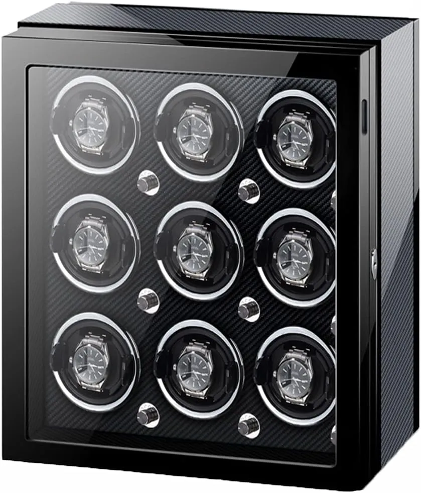 Display Box Automatic Watch Winder Storage Display Box With Led Light Silent Motor Adjustable Watch Pillows Watch Winder Display Box For diamond 6 Watches Fit Lady And Man Carbon Fiber Watch 