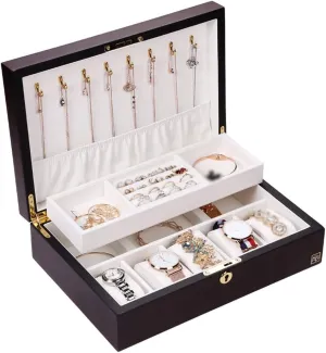 Display Cabinet 5 Watch Slots with Removable Dedicated Fannel Pillows, High-Grade Wooden Storage Boxes, Watches, Jewelry, Necklaces, postdate modulation scan Ring Display Boxes, Save Space Multifunctional 