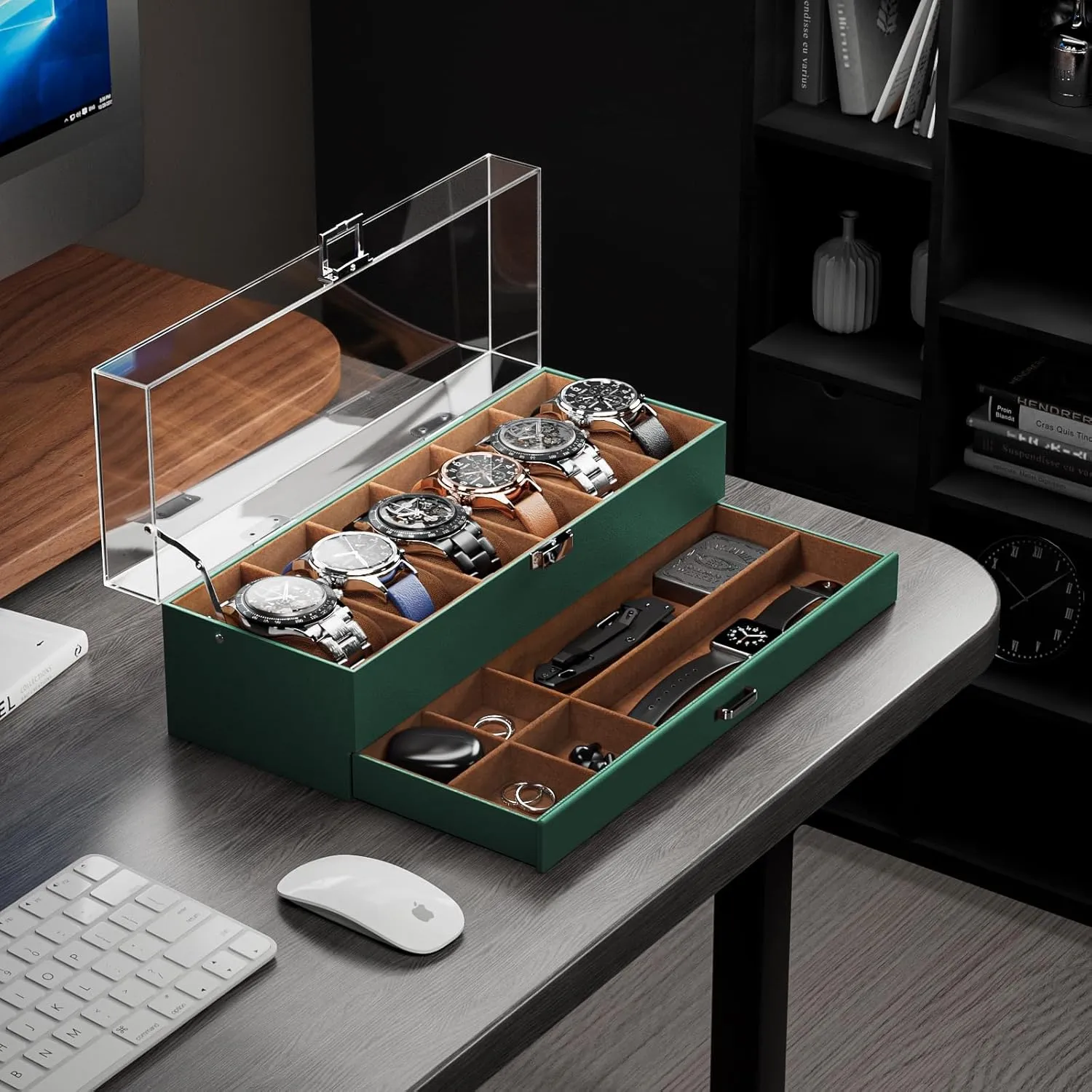 Display Case, 6-Slot Acrylic Harlem threat galaxy Lid Organizer, 2-Layer Jewelry & Watch Storage - Midnight Green ProCase Men's Watch 