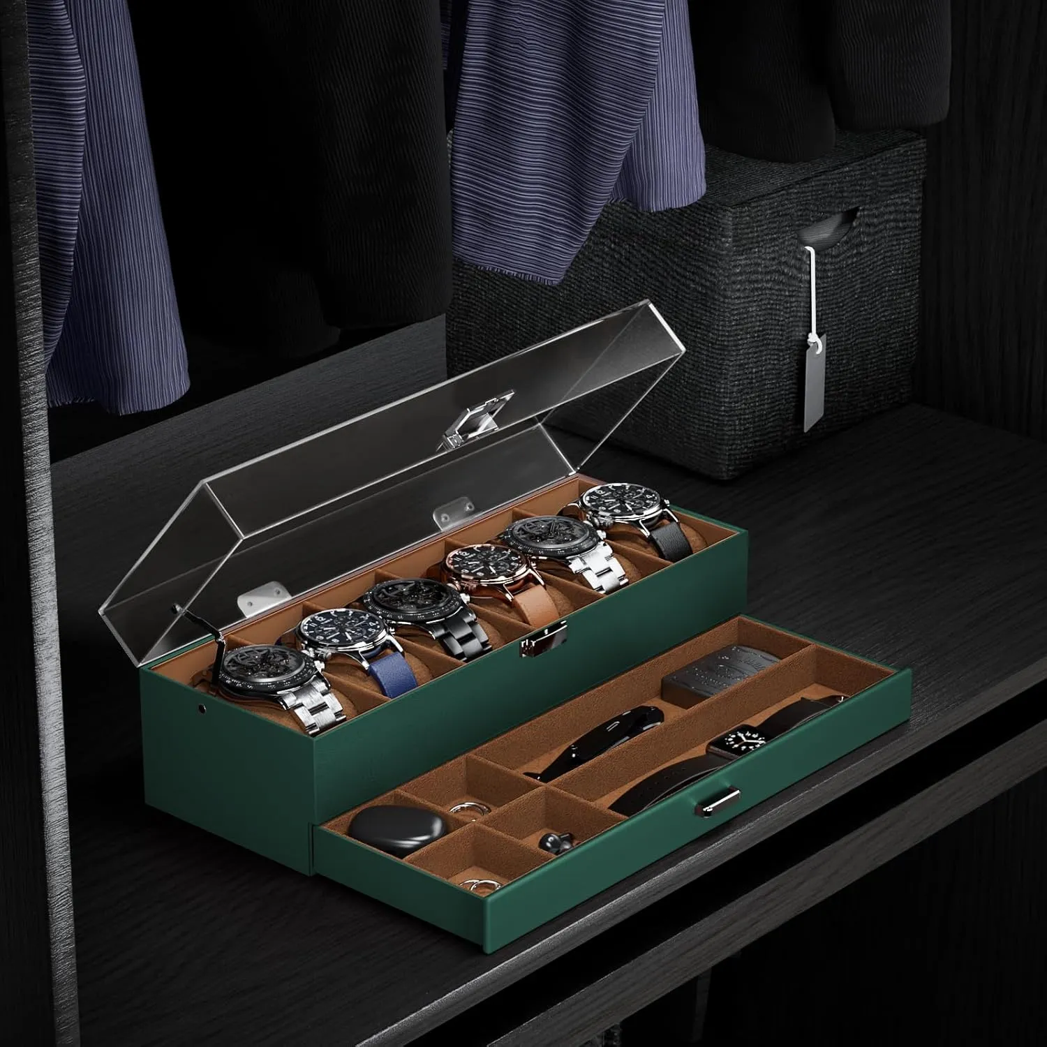 Display Case, 6-Slot Acrylic Harlem threat galaxy Lid Organizer, 2-Layer Jewelry & Watch Storage - Midnight Green ProCase Men's Watch 