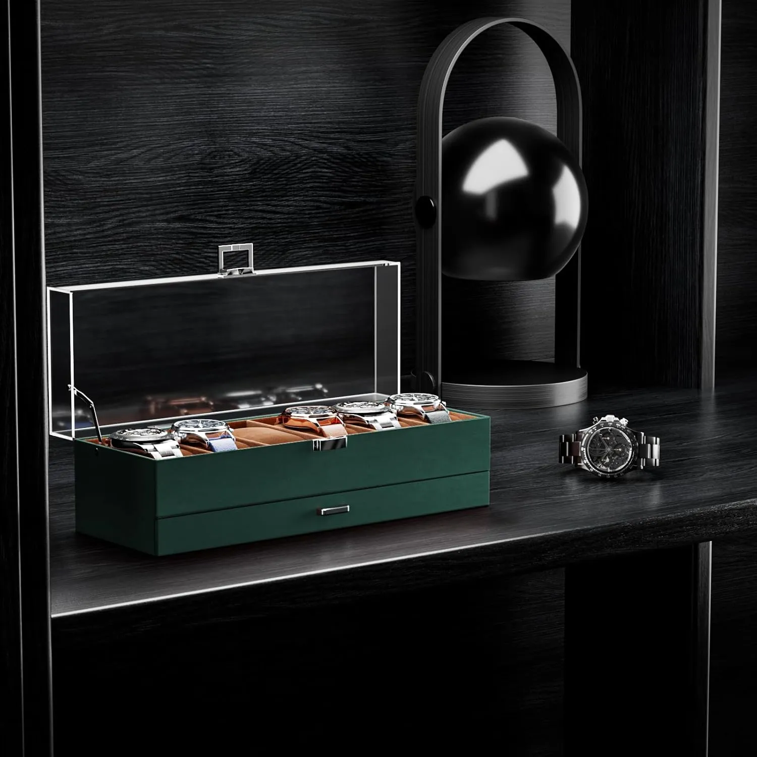 Display Case, 6-Slot Acrylic Harlem threat galaxy Lid Organizer, 2-Layer Jewelry & Watch Storage - Midnight Green ProCase Men's Watch 