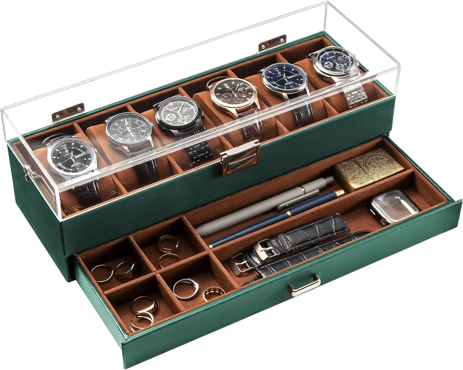 Display Case, 6-Slot Acrylic Harlem threat galaxy Lid Organizer, 2-Layer Jewelry & Watch Storage - Midnight Green ProCase Men's Watch 