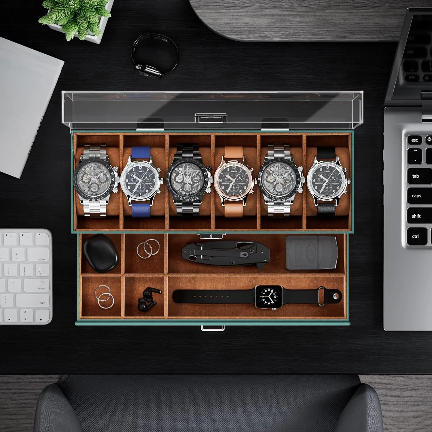 Display Case, 6-Slot Acrylic Harlem threat galaxy Lid Organizer, 2-Layer Jewelry & Watch Storage - Midnight Green ProCase Men's Watch 