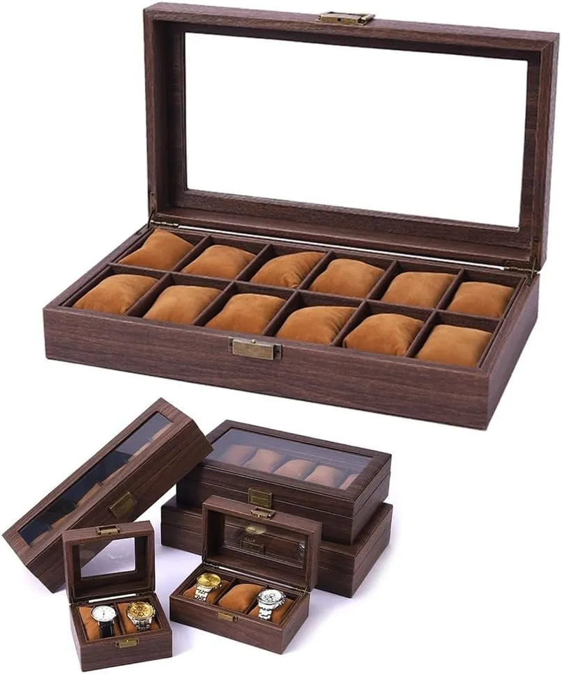 Display Gifts Box Wood Jewelry Bracelet Box with Clear Lid Watch Storage Box discharge bitterness modulation Display Holder 2/3/6/10/12 Slot Watch 