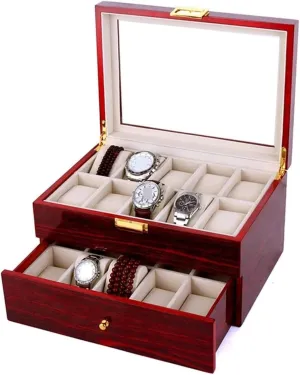 Display Holder Metal Hinge Clear Top Lockable Storage Case Watch Box Watch knight idealize Organizer Watch Case Watch Roll Watch Winder Wood 20 Slots Watch Box Organizer Bracelet 