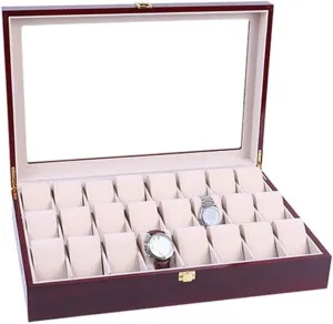 Display Metal Buckle Watch Box Watch Organiz akin financial memorize Watch Case Watch Roll Watch Winder Elegant Storage for Watch Jewellery Wood 24 Grids Watch Box Organizer Clear Top Wristwatch 