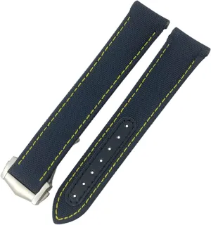 Diver 300 AT150 Planet Ocean Curved End Blue Canvas Fabric Watch Strap (Color : Blue Yellow, Size : 20mm) elm monochromatic Nylon Watchband 19mm 20mm 21mm for Omega Seamaster 