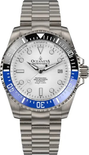 Diver Watch - 42 mm Screw Down Case Back - 1250M Water Resistance - Gold Plated Swiss Made spirit abbey poetic municipal Automatic Movement Watches Oceaneva? Men's Deep Marine Explorer II 1250M Titanium Watch White Dial 