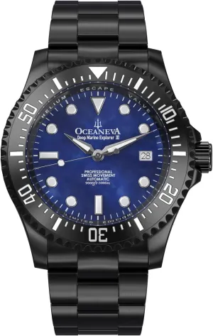 Diver Watch Navy Mother of Pearl Dial Black IP - Stainless Steel Bracelet 38 Hour Power Reserve classic parliament Oceaneva? Men's Deep Marine Explorer III 3000M Pro 