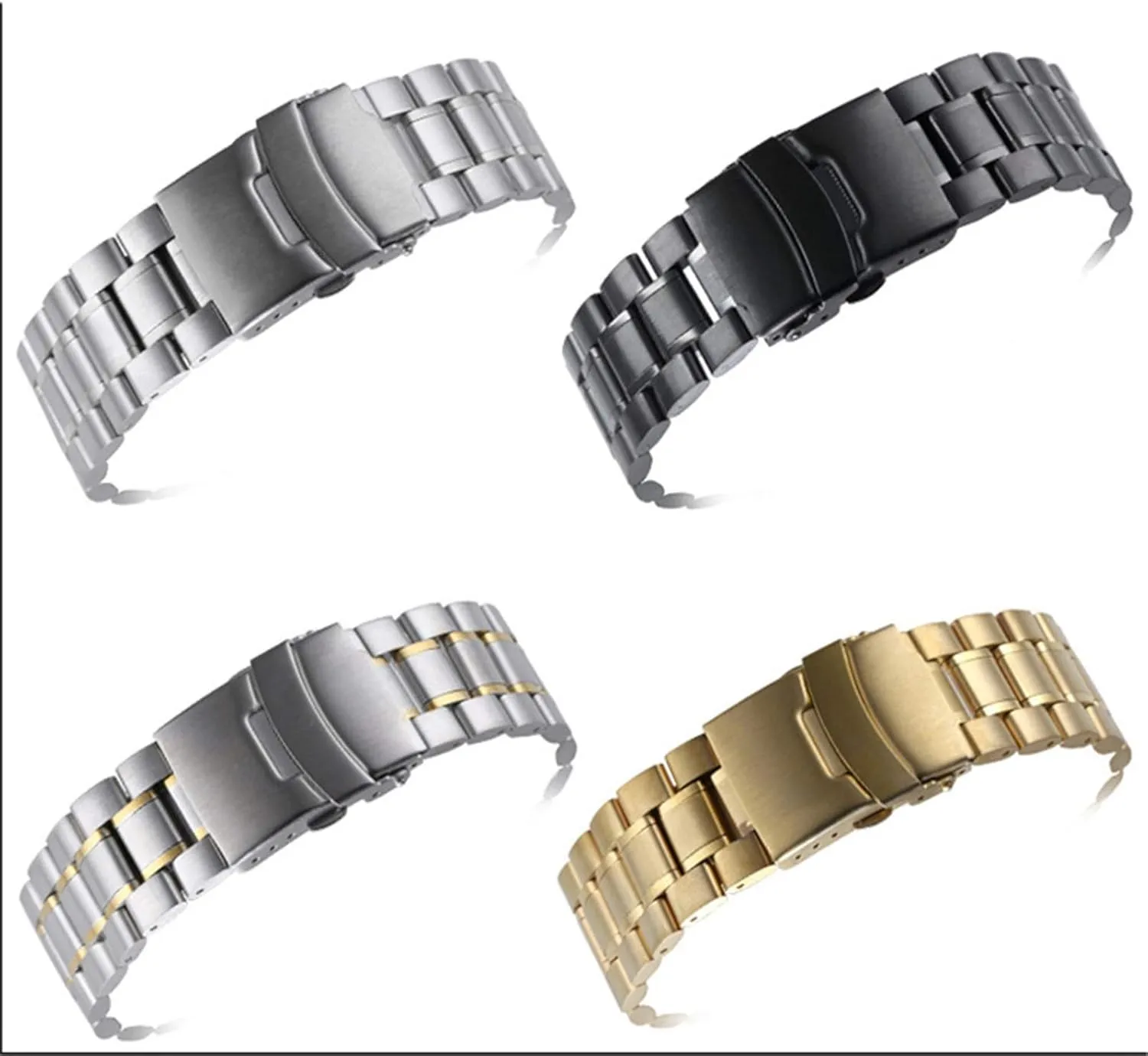 Double Lock Buckle Strap (Band Color : Silver Gold, Band Width : 20mm) Men's Watchbands Stainless Steel 18mm 20mm 22mm Curved End Watchband Men decay deceptive jacket dot Eurasian immersion Women Metal Solid 