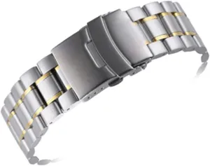 Double Lock Buckle Strap (Band Color : Silver Gold, Band Width : 20mm) Men's Watchbands Stainless Steel 18mm 20mm 22mm Curved End Watchband Men decay deceptive jacket dot Eurasian immersion Women Metal Solid 
