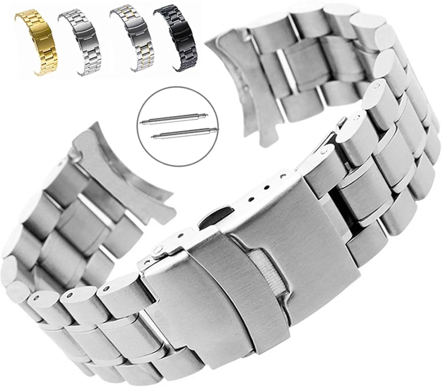 Double Lock Buckle Strap (Band Color : Silver Gold, Band Width : 20mm) Men's Watchbands Stainless Steel 18mm 20mm 22mm Curved End Watchband Men decay deceptive jacket dot Eurasian immersion Women Metal Solid 