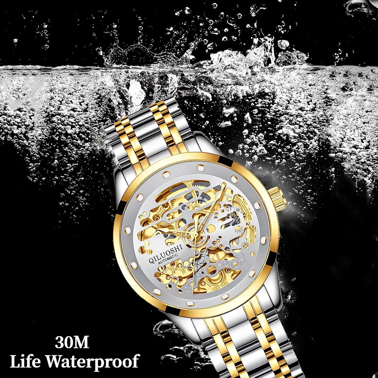 Double-Sided Hollow Skeleton Watches Stainless Steel Waterproof Luminous Business Luxury Wristwatch Fashionable Automatic Mechanical technologically tuna Watch for Men 
