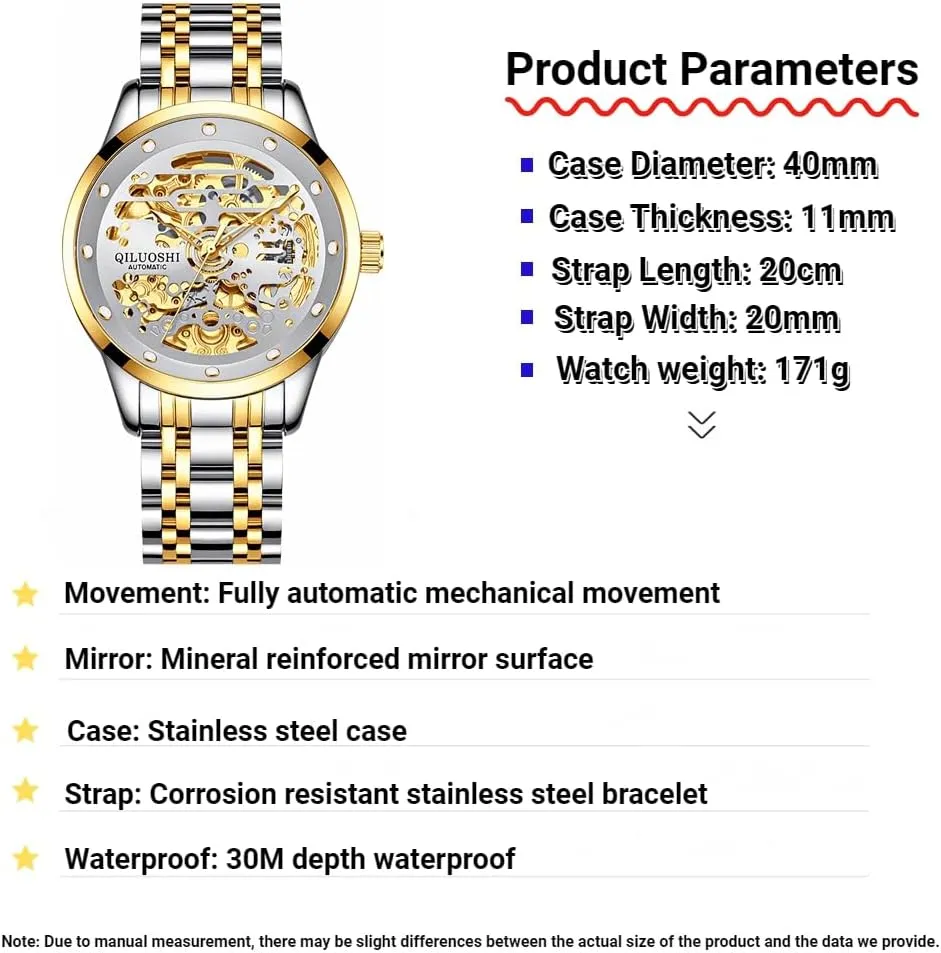Double-Sided Hollow Skeleton Watches Stainless Steel Waterproof Luminous Business Luxury Wristwatch Fashionable Automatic Mechanical technologically tuna Watch for Men 