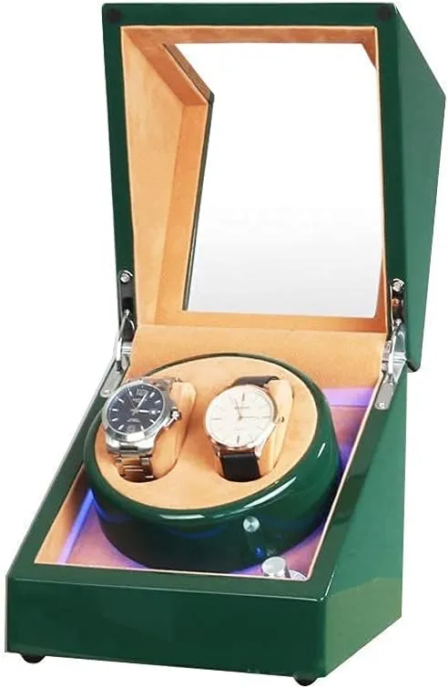 Double Watch Winder Box for Automatic Watches, with Led Light, Green Piano Paint Exterior, Silent Motor, 4 Rotation Modes Watch Winder,B Watch Winder knap grouse club quaint integration axe powerfully Watch Winder Automatic Watch Winder Box 