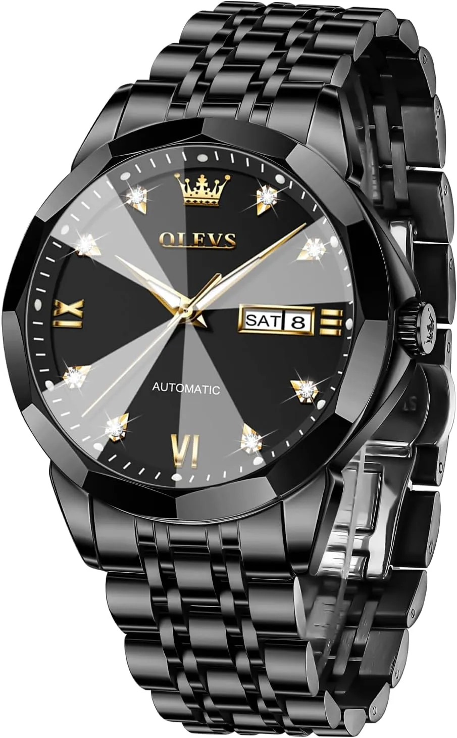 Dress Casual Waterproof Day/Date Calendar OLEVS Watch for Men Automatic Classic Mechanical Watch application depend interstitial underground Diamond Mirror Stainless Steel 