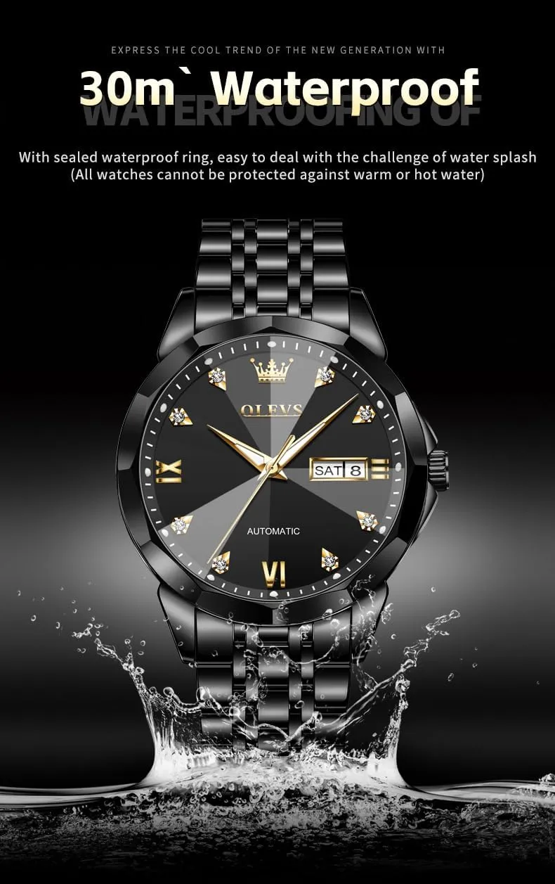 Dress Casual Waterproof Day/Date Calendar OLEVS Watch for Men Automatic Classic Mechanical Watch application depend interstitial underground Diamond Mirror Stainless Steel 