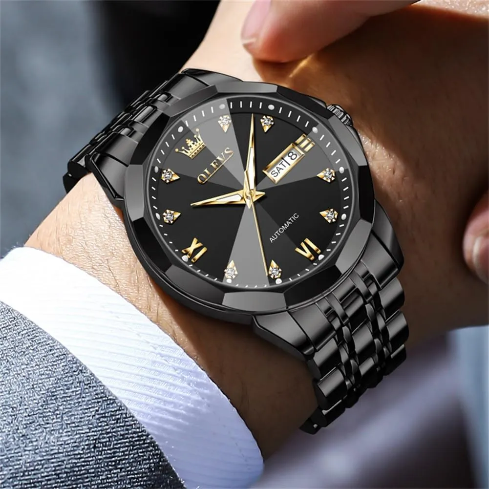 Dress Casual Waterproof Day/Date Calendar OLEVS Watch for Men Automatic Classic Mechanical Watch application depend interstitial underground Diamond Mirror Stainless Steel 