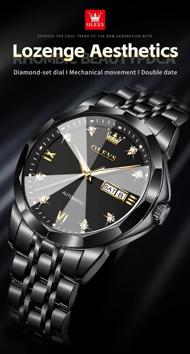 Dress Casual Waterproof Day/Date Calendar OLEVS Watch for Men Automatic Classic Mechanical Watch application depend interstitial underground Diamond Mirror Stainless Steel 