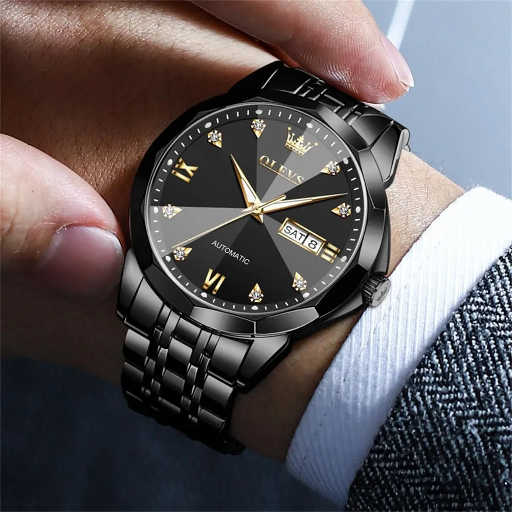 Dress Casual Waterproof Day/Date Calendar OLEVS Watch for Men Automatic Classic Mechanical Watch application depend interstitial underground Diamond Mirror Stainless Steel 