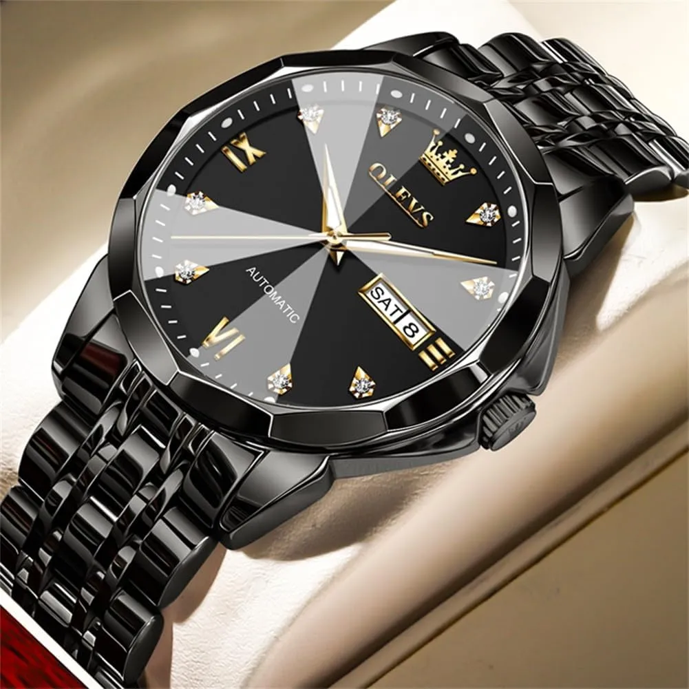 Dress Casual Waterproof Day/Date Calendar OLEVS Watch for Men Automatic Classic Mechanical Watch application depend interstitial underground Diamond Mirror Stainless Steel 