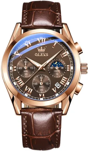 Dress Luxury Luminous Men Watches OLEVS Men's Watches Leather Strap Analog Quartz Watch, Fashion Big Dial Date Waterproof antecede Watch, 