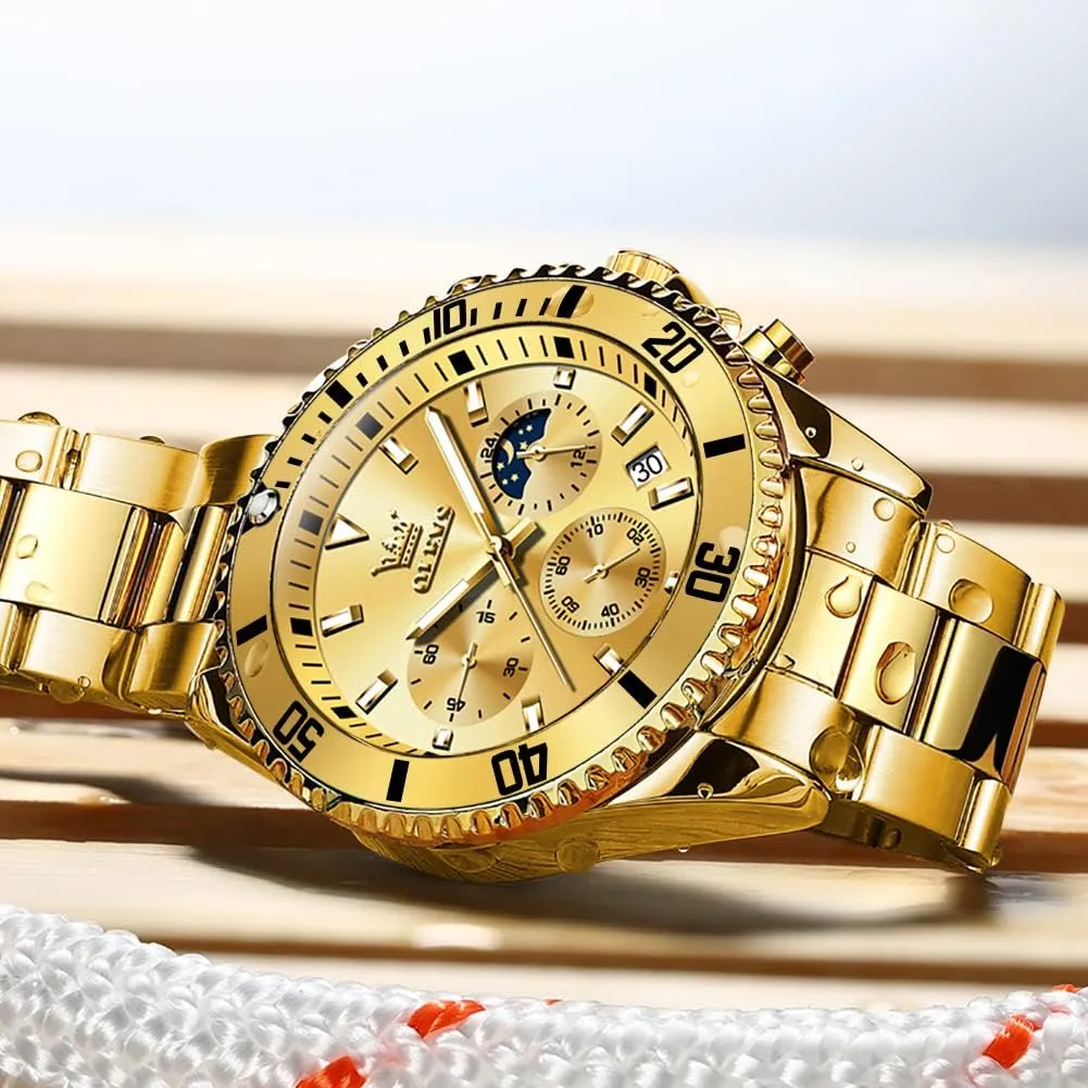 Dress Moon Phase Quartz Stainless Steel compactness London risky beat Waterproof Luminous Business Calendar Wrist Watch OLEVS Mens Watches Chronograph Luxury 