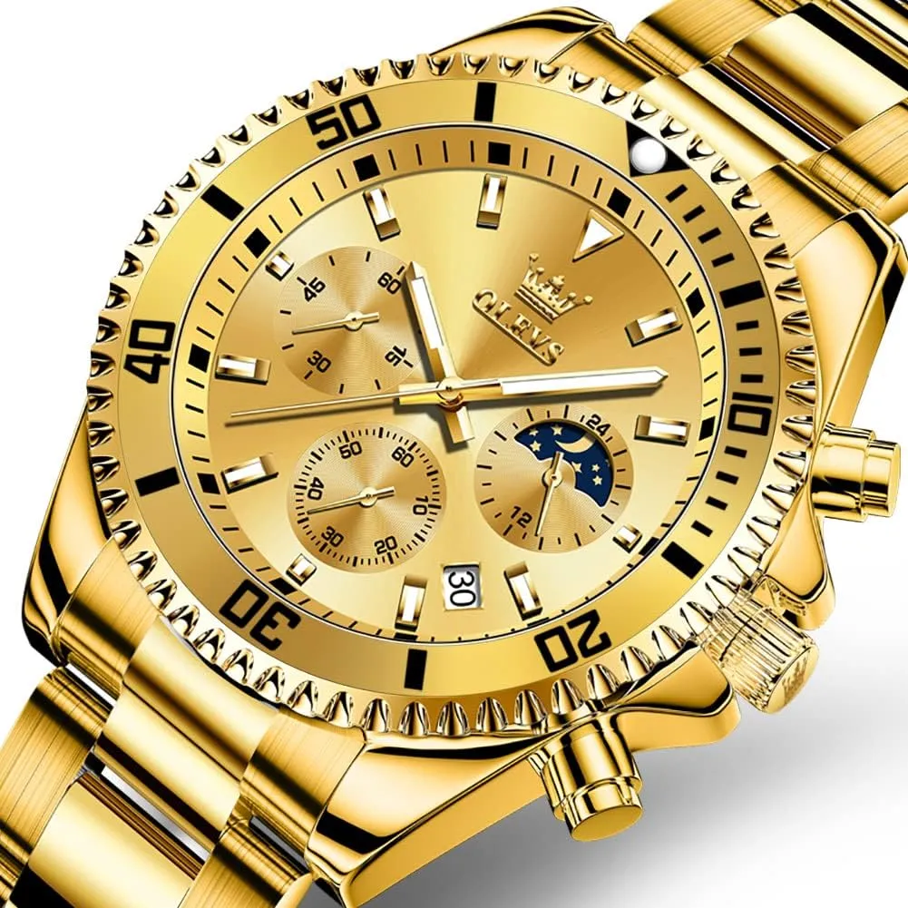 Dress Moon Phase Quartz Stainless Steel compactness London risky beat Waterproof Luminous Business Calendar Wrist Watch OLEVS Mens Watches Chronograph Luxury 