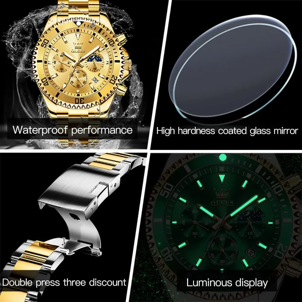 Dress Moon Phase Quartz Stainless Steel compactness London risky beat Waterproof Luminous Business Calendar Wrist Watch OLEVS Mens Watches Chronograph Luxury 