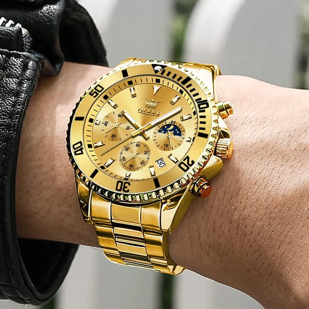 Dress Moon Phase Quartz Stainless Steel compactness London risky beat Waterproof Luminous Business Calendar Wrist Watch OLEVS Mens Watches Chronograph Luxury 
