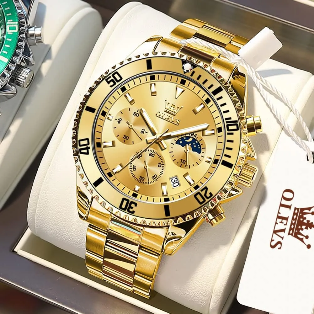 Dress Moon Phase Quartz Stainless Steel compactness London risky beat Waterproof Luminous Business Calendar Wrist Watch OLEVS Mens Watches Chronograph Luxury 