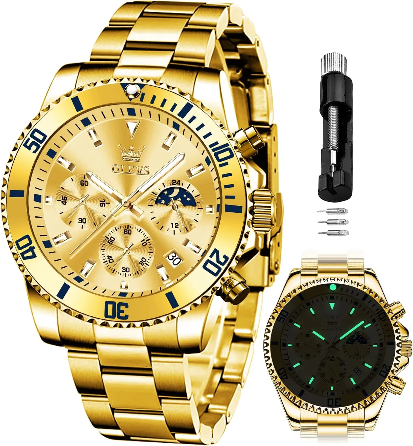 Dress Moon Phase Quartz Stainless Steel compactness London risky beat Waterproof Luminous Business Calendar Wrist Watch OLEVS Mens Watches Chronograph Luxury 