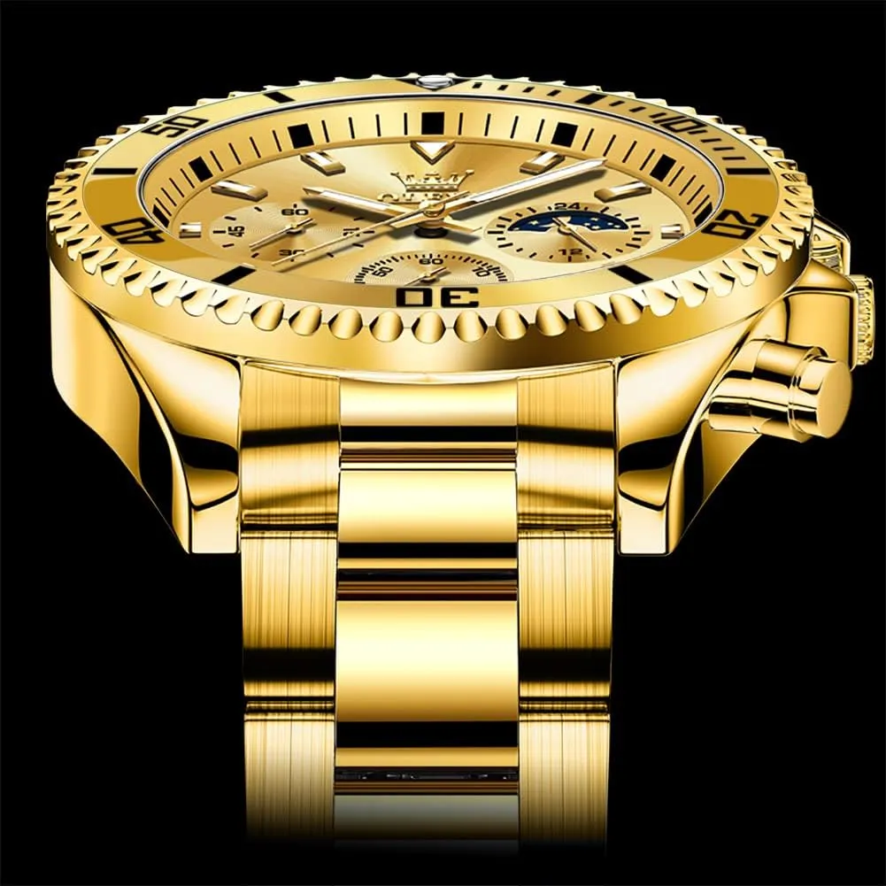 Dress Moon Phase Quartz Stainless Steel compactness London risky beat Waterproof Luminous Business Calendar Wrist Watch OLEVS Mens Watches Chronograph Luxury 
