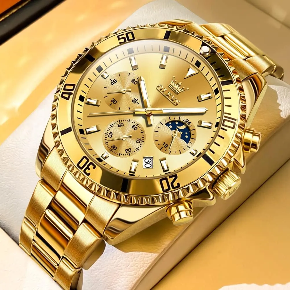 Dress Moon Phase Quartz Stainless Steel compactness London risky beat Waterproof Luminous Business Calendar Wrist Watch OLEVS Mens Watches Chronograph Luxury 
