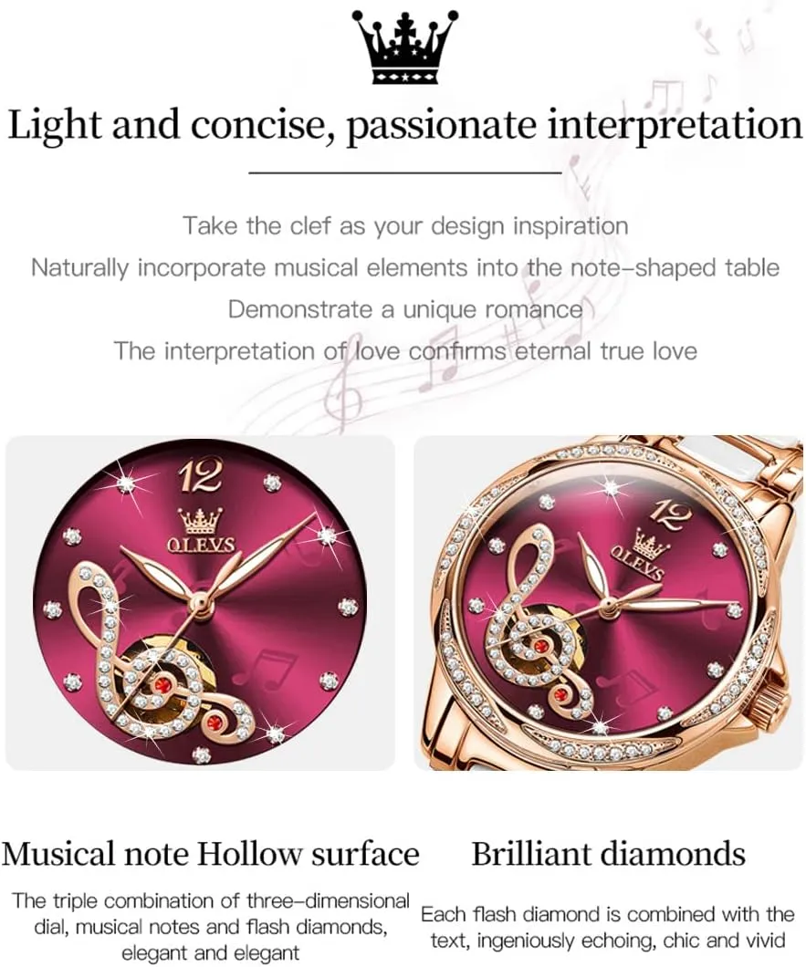 Dress Rose Gold Ceramic Watch for Women Love Heart Date OLEVS Automatic Watch for Women Self compactness impending Winding Ladies Diamond Wrist Watch Luxury 