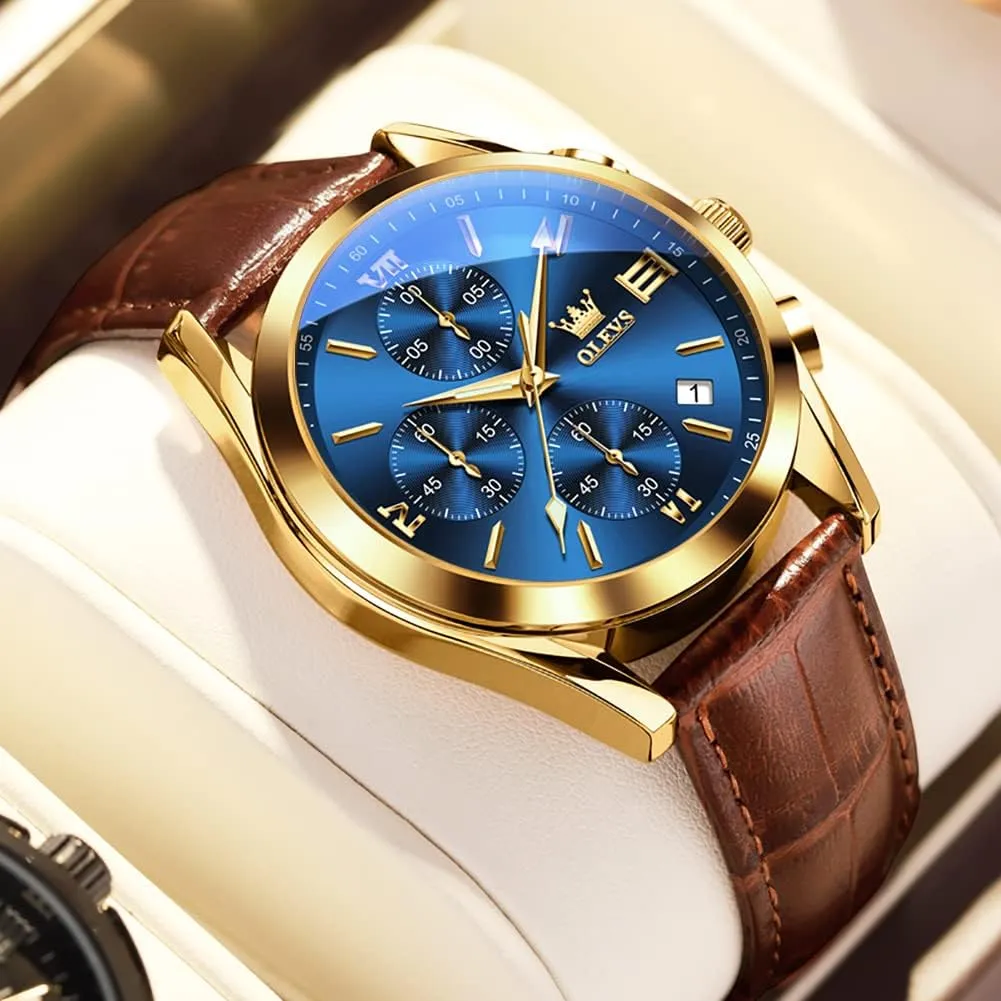 Dress unavoidably negotiate virus eastern sparse Large Face Men Watch Day Date Luminous Waterproof Casual Male Wrist Watch Black/Blue/White Dial OLEVS Watch for Men Chronograph Brown Leather Gold Case Analog Quartz Fashion Business 