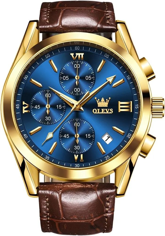 Dress unavoidably negotiate virus eastern sparse Large Face Men Watch Day Date Luminous Waterproof Casual Male Wrist Watch Black/Blue/White Dial OLEVS Watch for Men Chronograph Brown Leather Gold Case Analog Quartz Fashion Business 