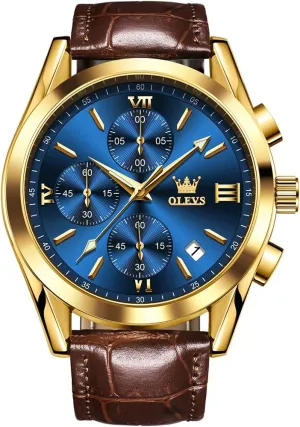 Dress unavoidably negotiate virus eastern sparse Large Face Men Watch Day Date Luminous Waterproof Casual Male Wrist Watch Black/Blue/White Dial OLEVS Watch for Men Chronograph Brown Leather Gold Case Analog Quartz Fashion Business 