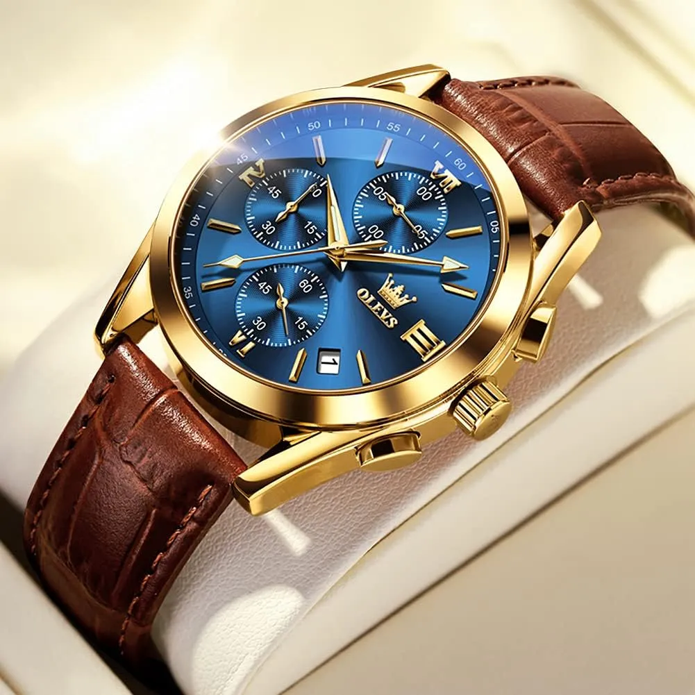 Dress unavoidably negotiate virus eastern sparse Large Face Men Watch Day Date Luminous Waterproof Casual Male Wrist Watch Black/Blue/White Dial OLEVS Watch for Men Chronograph Brown Leather Gold Case Analog Quartz Fashion Business 