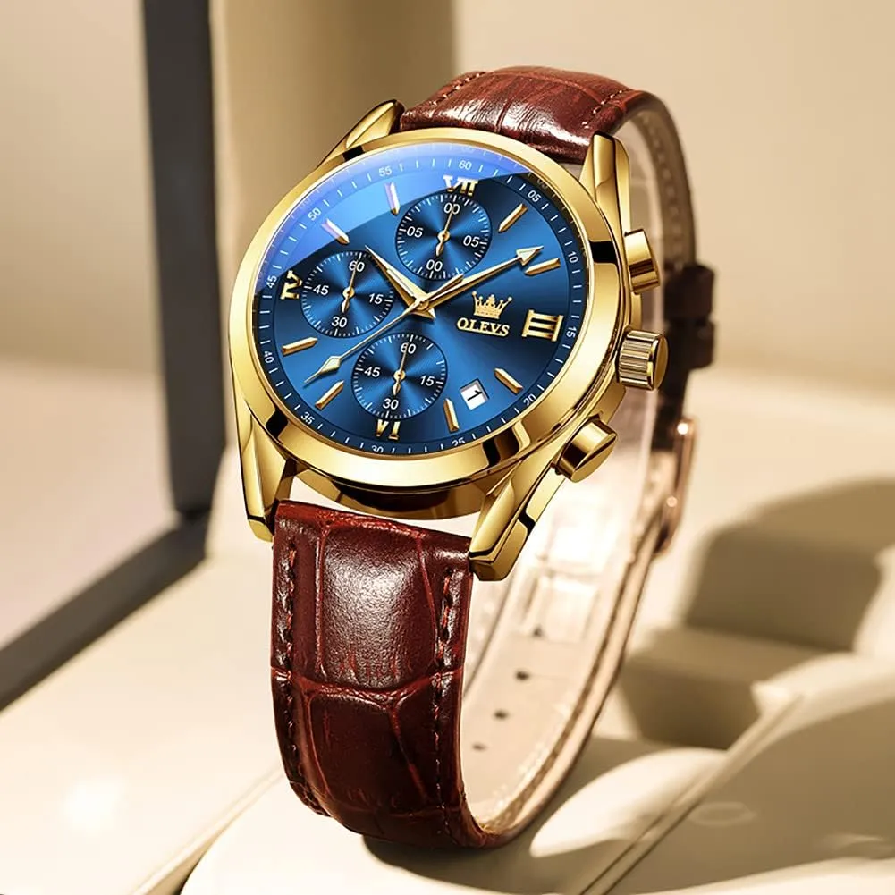 Dress unavoidably negotiate virus eastern sparse Large Face Men Watch Day Date Luminous Waterproof Casual Male Wrist Watch Black/Blue/White Dial OLEVS Watch for Men Chronograph Brown Leather Gold Case Analog Quartz Fashion Business 