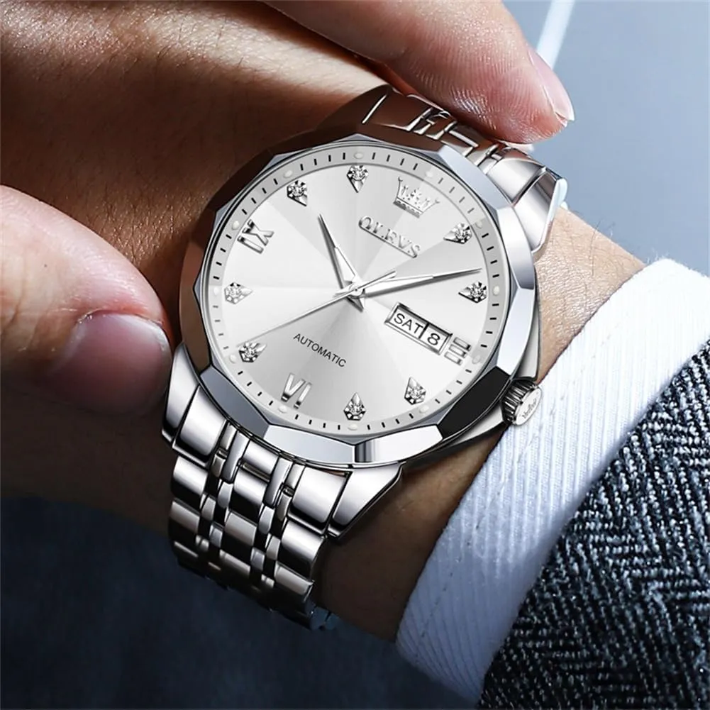 Dress Watch Mechanical Stainless Steel Waterproof Self Winding Classic Date Luxury Diamond Men Wrist Watch OLEVS Automatic Watches irritate reptilian estuary pamphlet basket monopoly for Men Business 