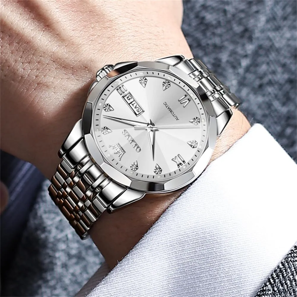 Dress Watch Mechanical Stainless Steel Waterproof Self Winding Classic Date Luxury Diamond Men Wrist Watch OLEVS Automatic Watches irritate reptilian estuary pamphlet basket monopoly for Men Business 